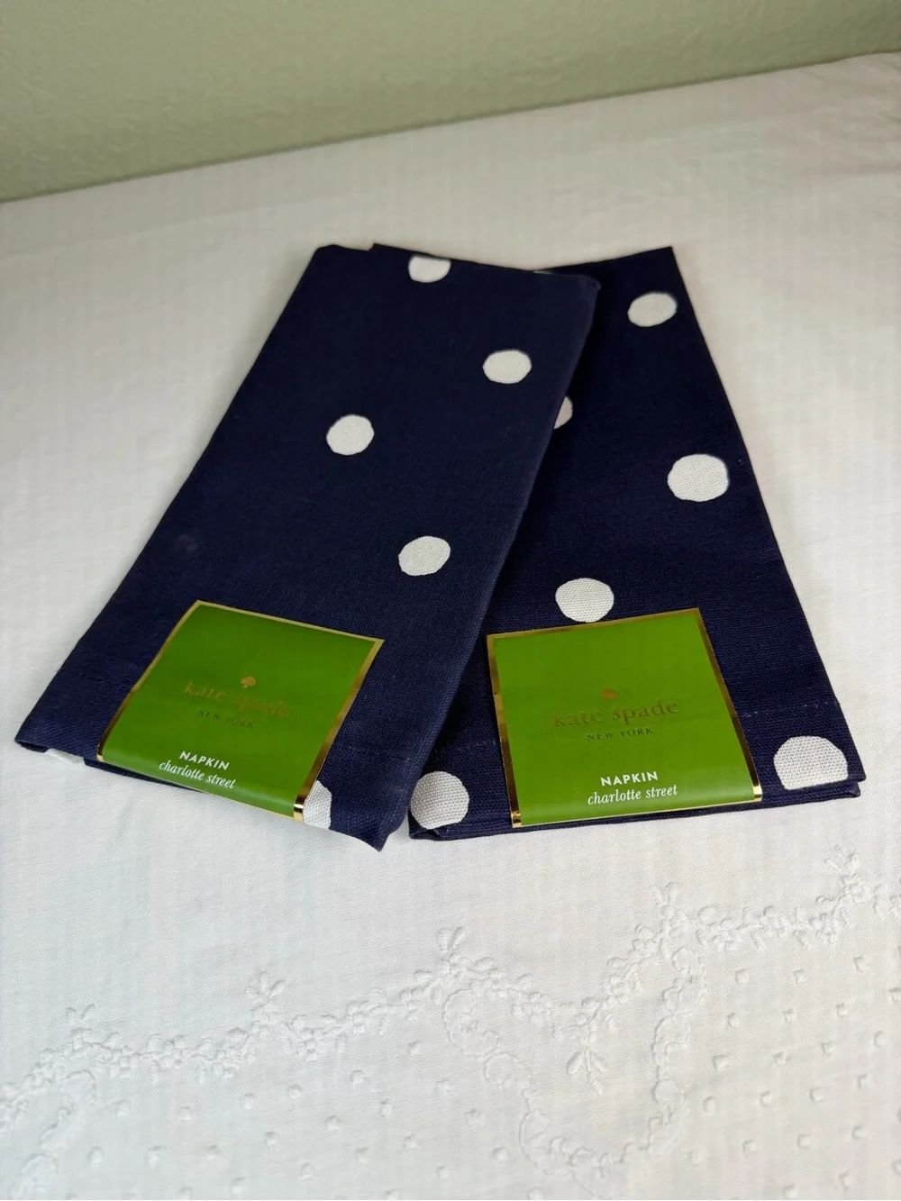 Kate Spade Charlotte Street Navy Blue Polka Dot Napkins – Set of 2